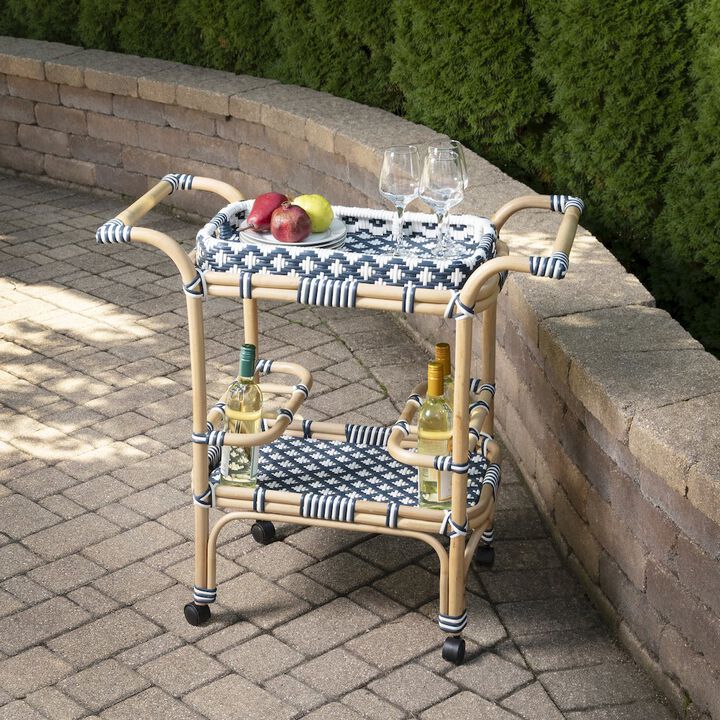 Butler Specialty Selena & Rattan Bar Cart, Blue