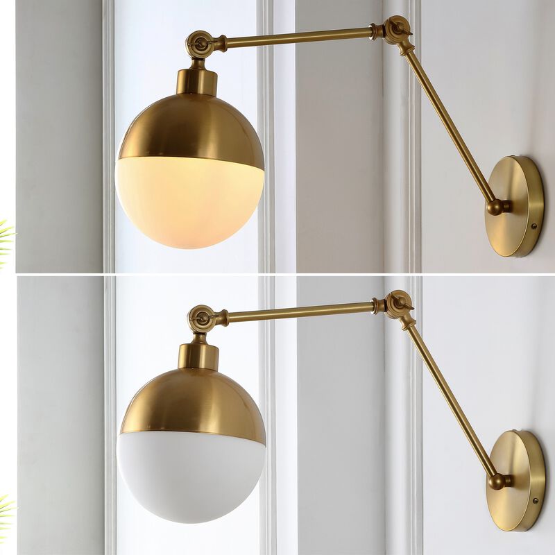 Alba 1-Light Mid-Century Modern Arm-Adjustable Iron/Glass LED Sconce