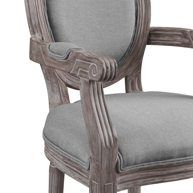 Modway Emanate French Vintage Upholstered Fabric Dining Armchair in Light Gray