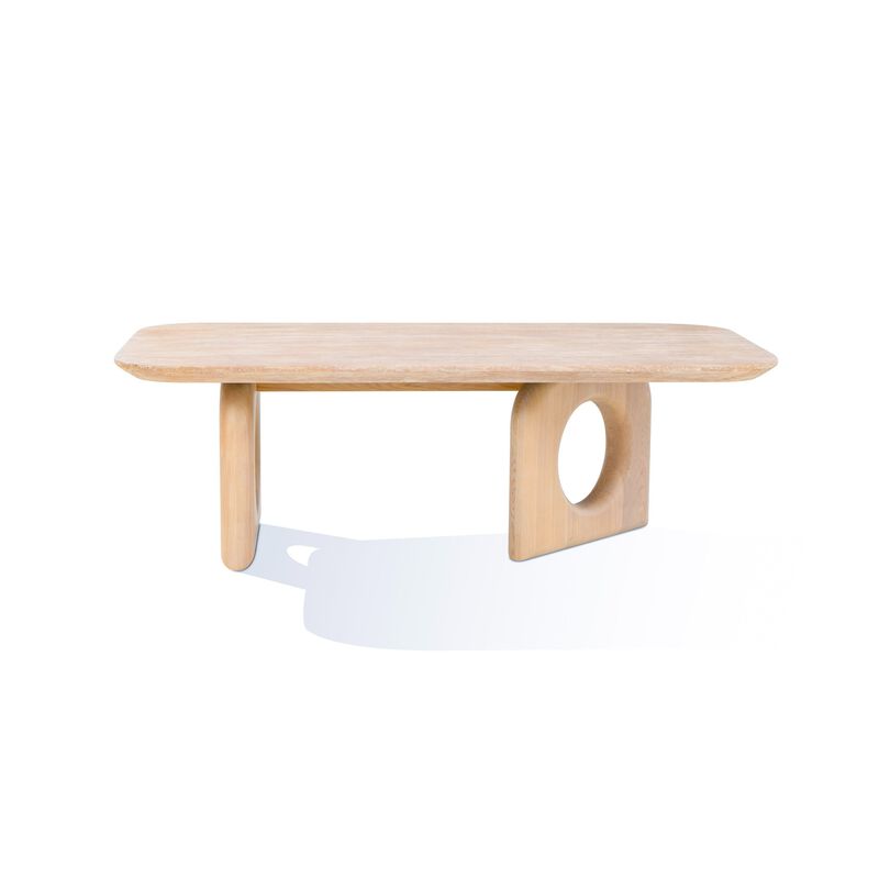 Aky 50 Inch Coffee Table, Faux Marble Top, Open Panel Frame, Natural Brown - Benzara