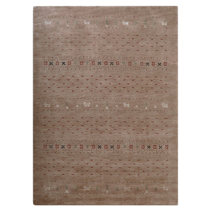 RUGSOTIC CARPETS HAND KNOTTED LOOM WOOL ECO-FRIENDLY AREA RUGS  - 9'x12', Rectangle, Light Brown Color, Contemporary Modern Design, High Pile Handmade Anti Skid Rugs for Living Room (L00585)