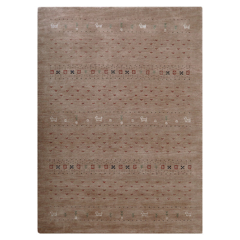 RUGSOTIC CARPETS HAND KNOTTED LOOM WOOL ECO-FRIENDLY AREA RUGS  - 9'x12', Rectangle, Light Brown Color, Contemporary Modern Design, High Pile Handmade Anti Skid Rugs for Living Room (L00585)