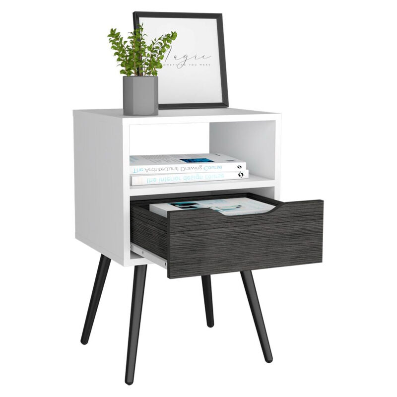 Nightstand Fugaz, Bedroom, Smoky Oak / White