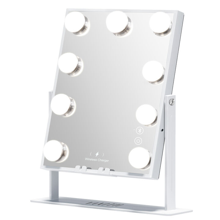 10''*12''Hollywood Makeup Vanity Mirror 9 LED Blubls with Buletooth Wireless Charging White   Clearance Sale!!!!