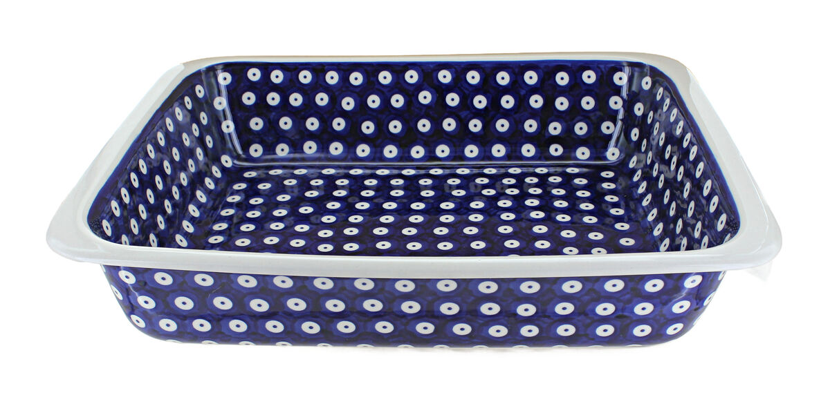 Blue Rose Polish Pottery Small Dots Large Rectangular Baker