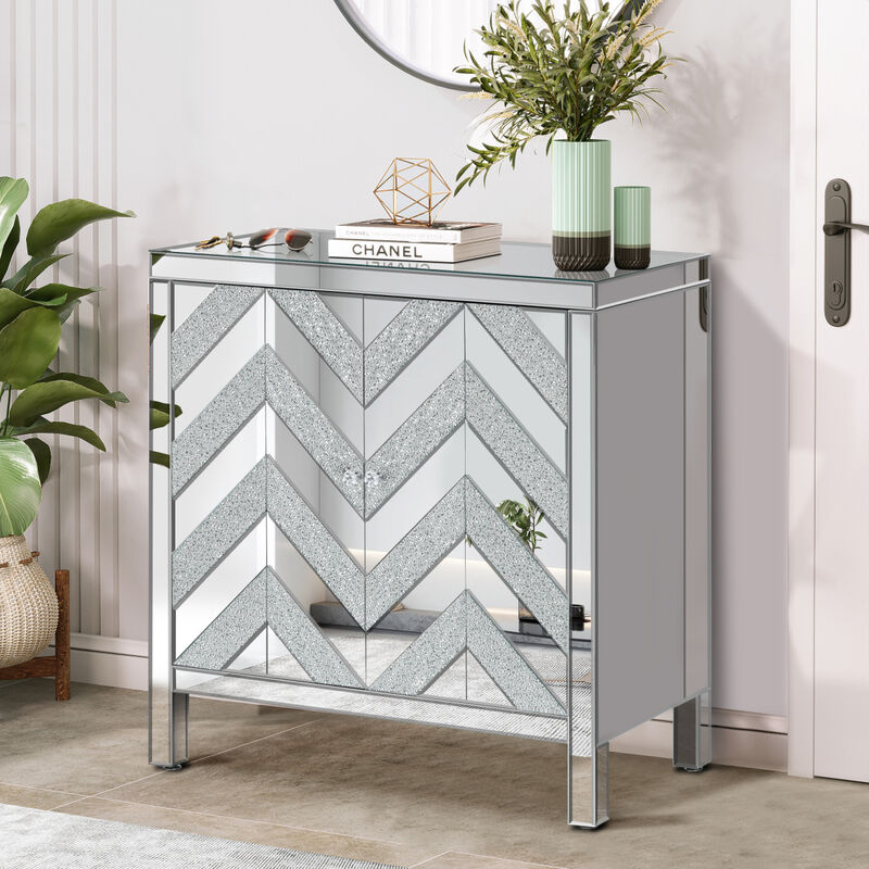 Silver Mirror Trim Storage Cabinet for Any Room