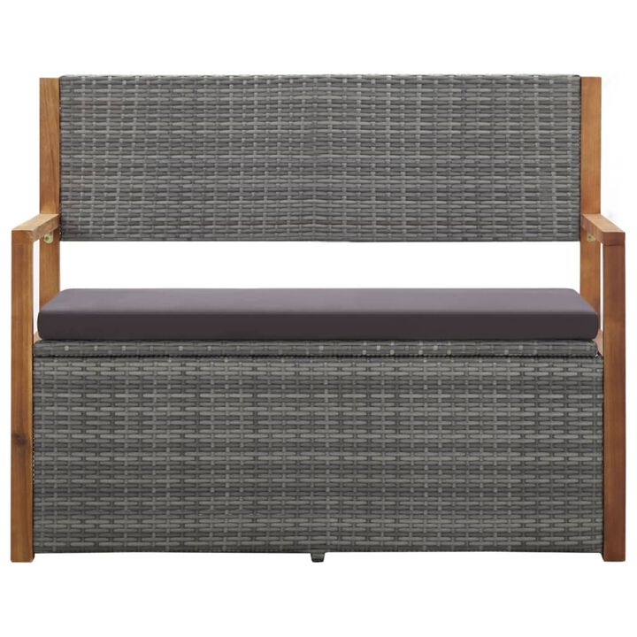 vidaXL Storage Bench 43.3" Poly Rattan and Solid Acacia Wood Gray