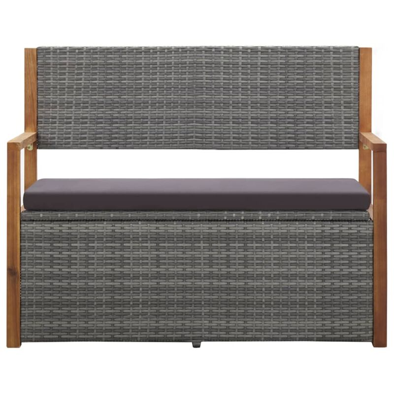 vidaXL Storage Bench 43.3" Poly Rattan and Solid Acacia Wood Gray