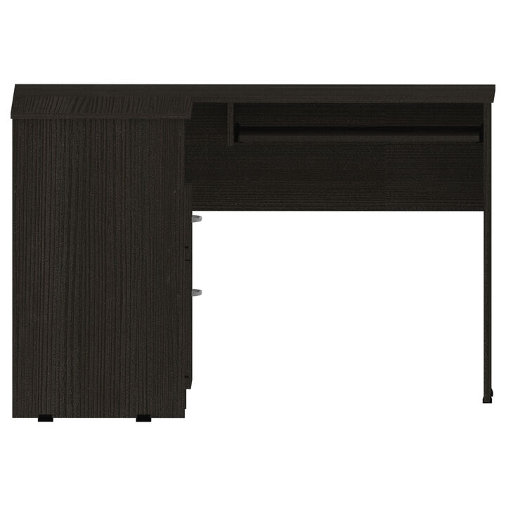 DEPOT E-SHOP Idra L-Shaped Desk, Keyboard Tray, Two Drawers, One Open Shelf, Black DEPOT E-SHOP Idra L-Shaped Desk, Keyboard Tray, Two Drawers, One Open Shelf, Black