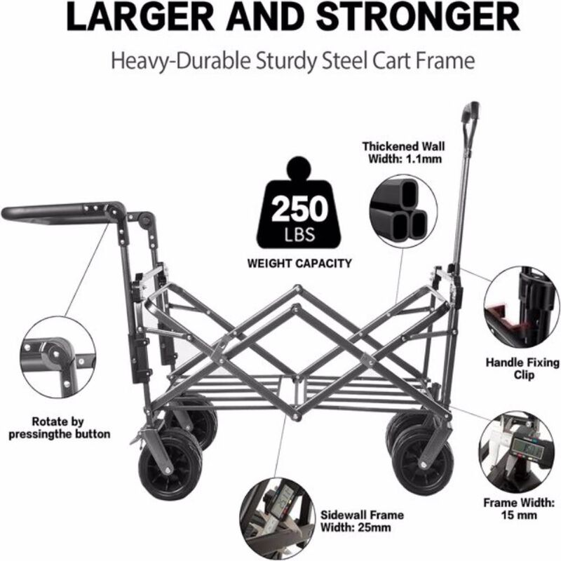 Collapsible Heavy Duty Wagon Cart, Folding Outdoor Cart with Removable Canopy for Beach & Camping