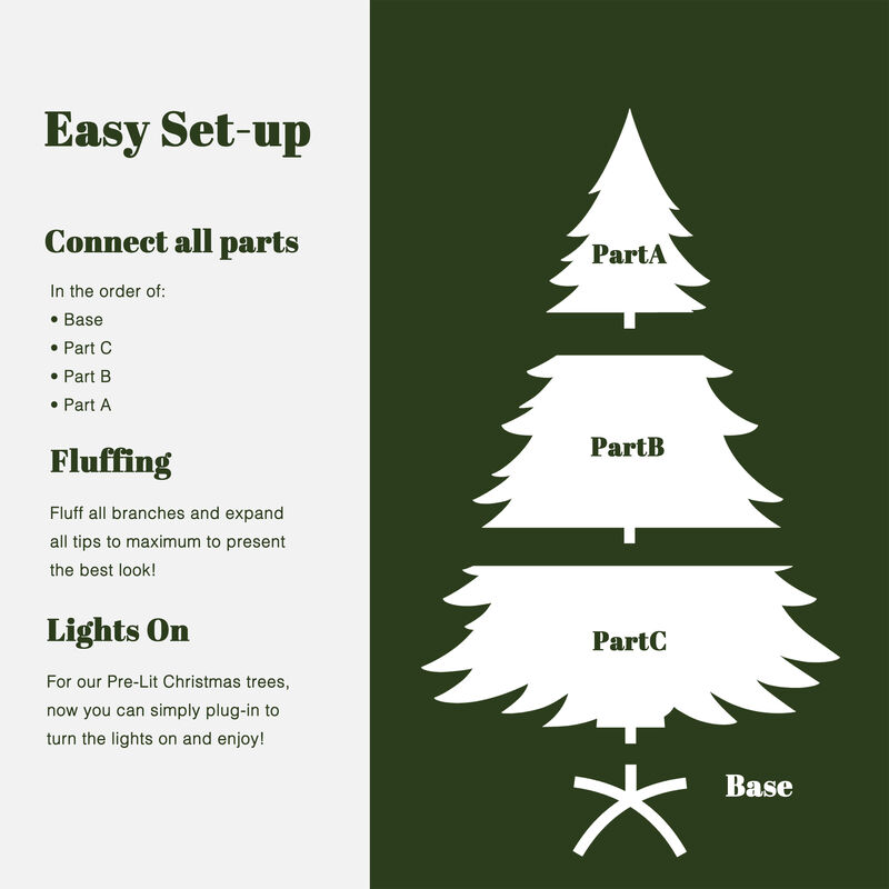 LuxenHome 6Ft Pre-Lit Green Full Fir Artificial Christmas Tree