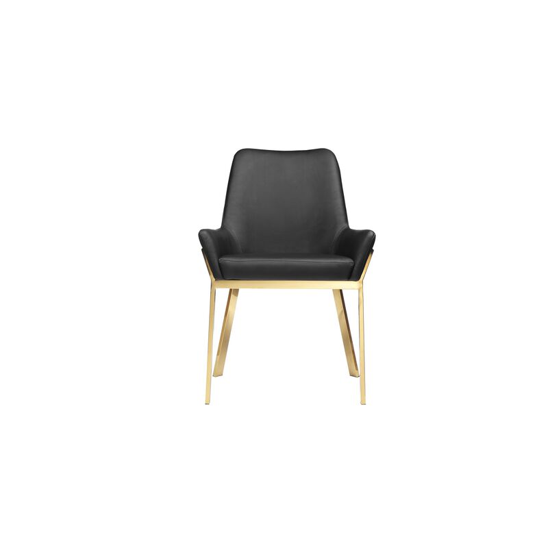 Fuma 23 Inch Dining Accent Chair Set of 2, Tufted, Black Faux Leather, Gold - Benzara