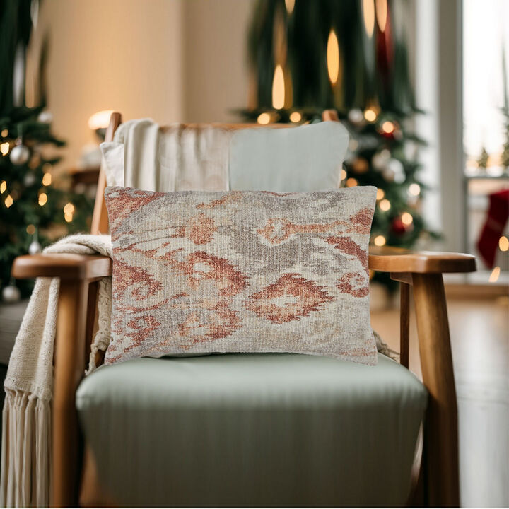 Vear 14 x 22 Lumbar Accent Pillow Set of 4, Woven Ikat Design, Brown, Ivory -