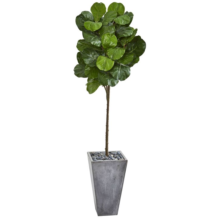 Hivvago 75 Inches Fiddle Leaf Artificial Tree in Cement Planter