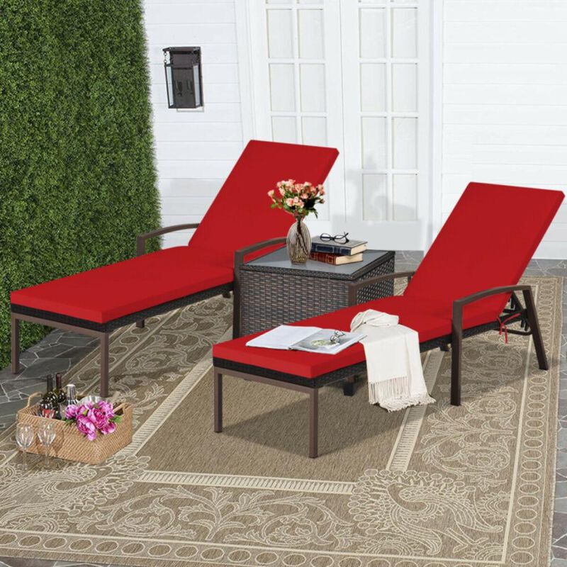 Hivvago 2 Pieces Patio Rattan Adjustable Back Lounge Chair with Armrest and Removable Cushions