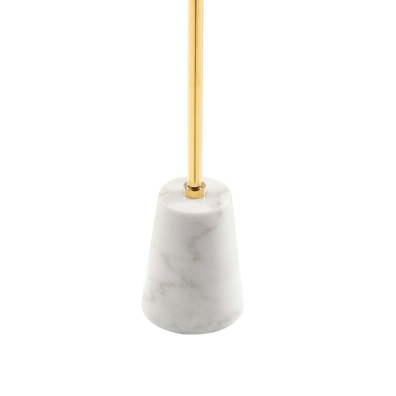 Sen 8 Inch Side End Drink Table, Round, White Genuine Marble, Gold Finish - Benzara