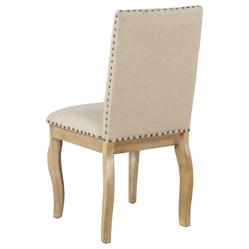 Set Of 4 Dining Chairs Wood Upholstered Fabirc Dining Room Chairs With Nailhead