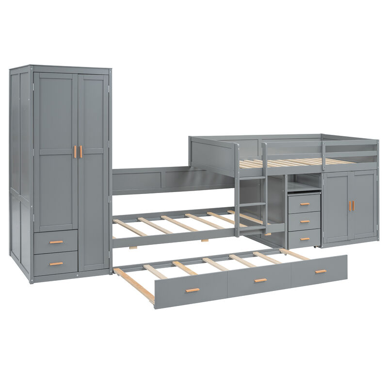 Merax Bunk Bed with Trundle, Cabinet, and Wardrobe