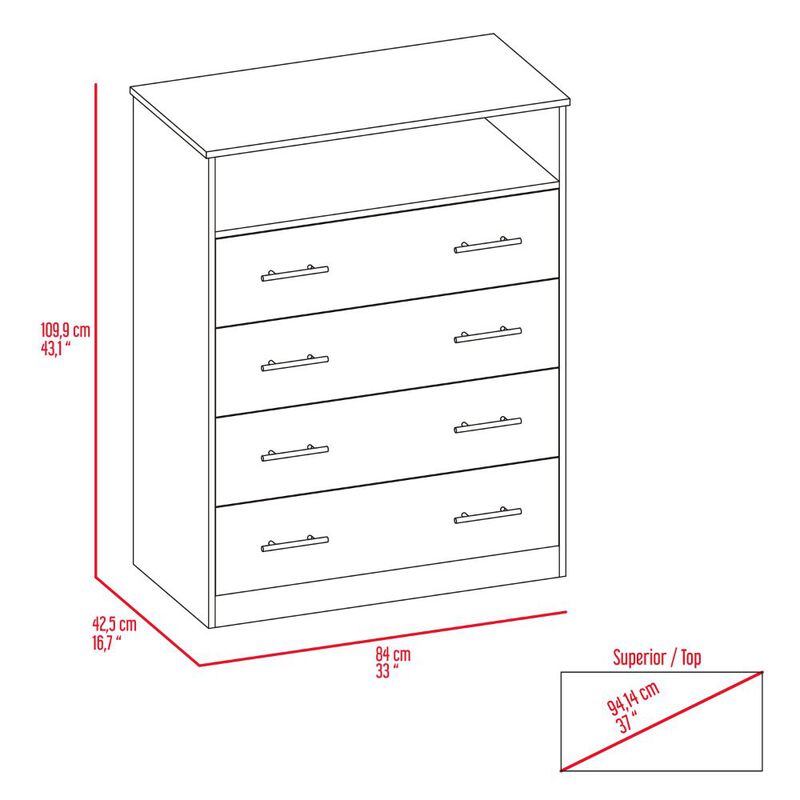 Four Drawer Dresser Wuju, Bedroom, Light Gray / White