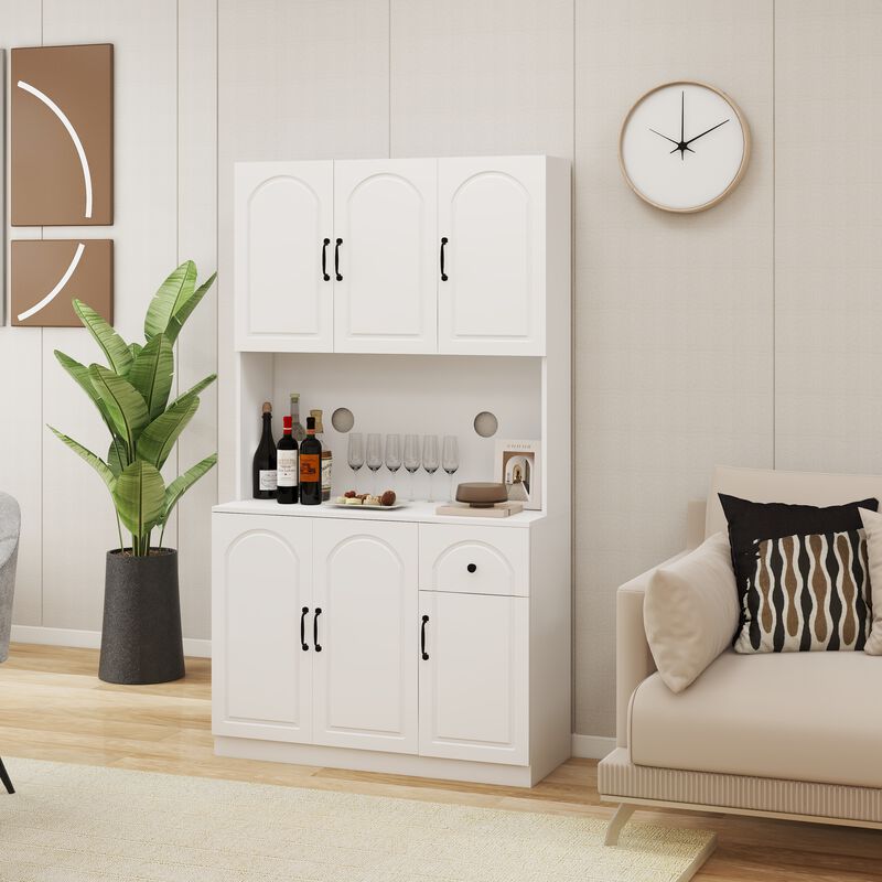 White Wood 39.76 in. Pantry Cabinet with Microwave Oven Countertop