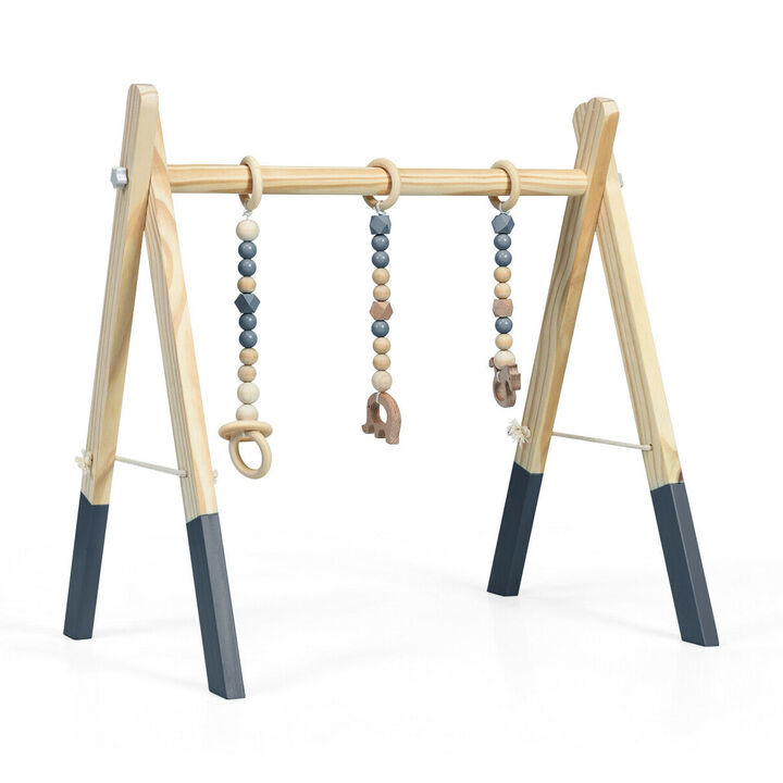 Portable 3 Wooden Newborn Baby Exercise Activity Gym Teething Toys Hanging Bar