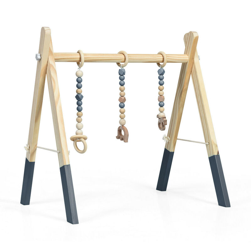 Portable 3 Wooden Newborn Baby Exercise Activity Gym Teething Toys Hanging Bar