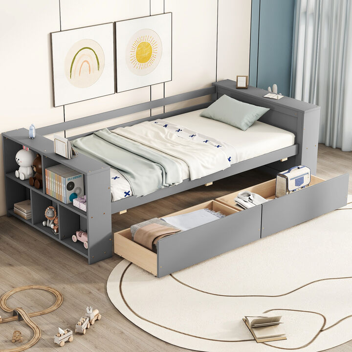 Merax Daybed Bed with Shelves and Drawers