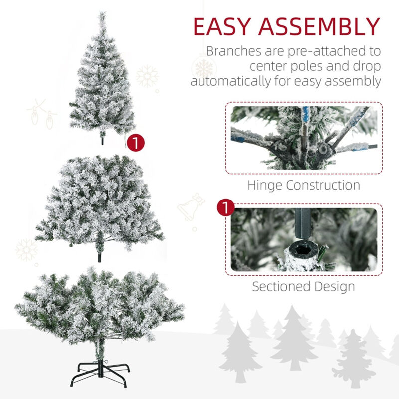 Snow-Frosted Christmas Trees with Warm White LED Lights for Festive Holiday Décor