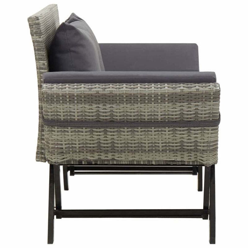 vidaXL Garden Bench with Cushions 69.3" Gray Poly Rattan