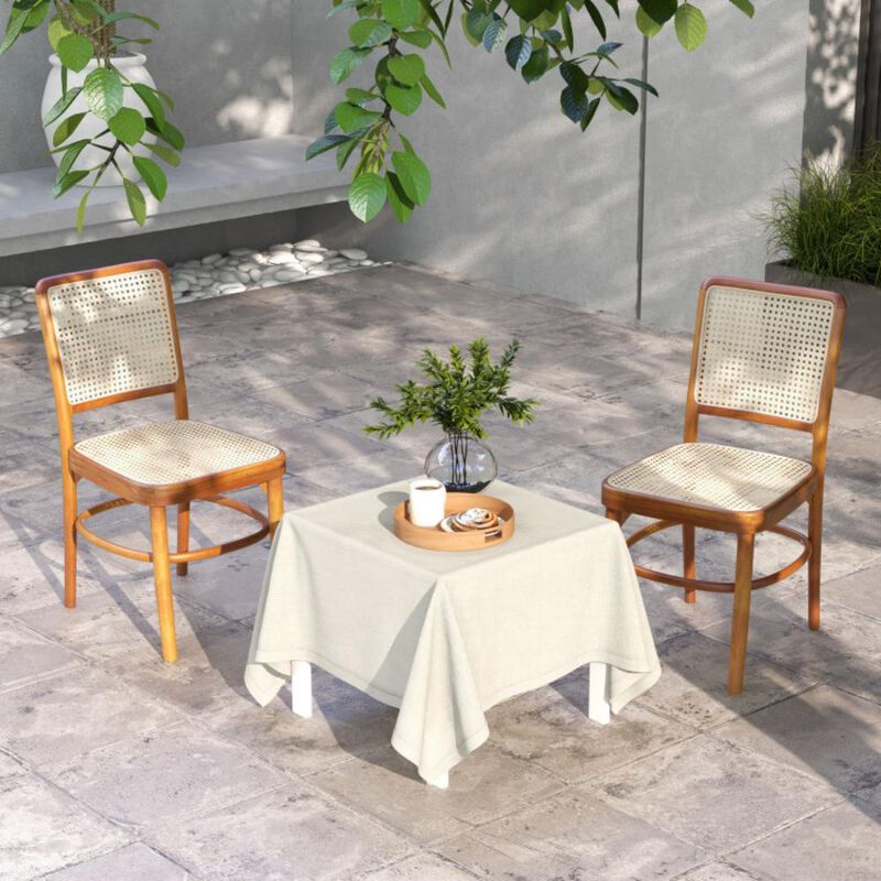 Hivvago Set of 2 Boho Dining Chairs Rattan with Teak Wood Structure and Footrests