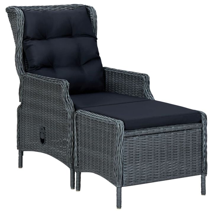 vidaXL Reclining Garden Chair with Footstool Poly Rattan Dark Gray