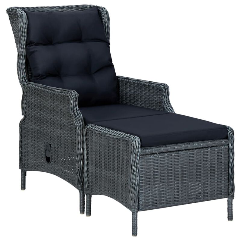 vidaXL Reclining Garden Chair with Footstool Poly Rattan Dark Gray