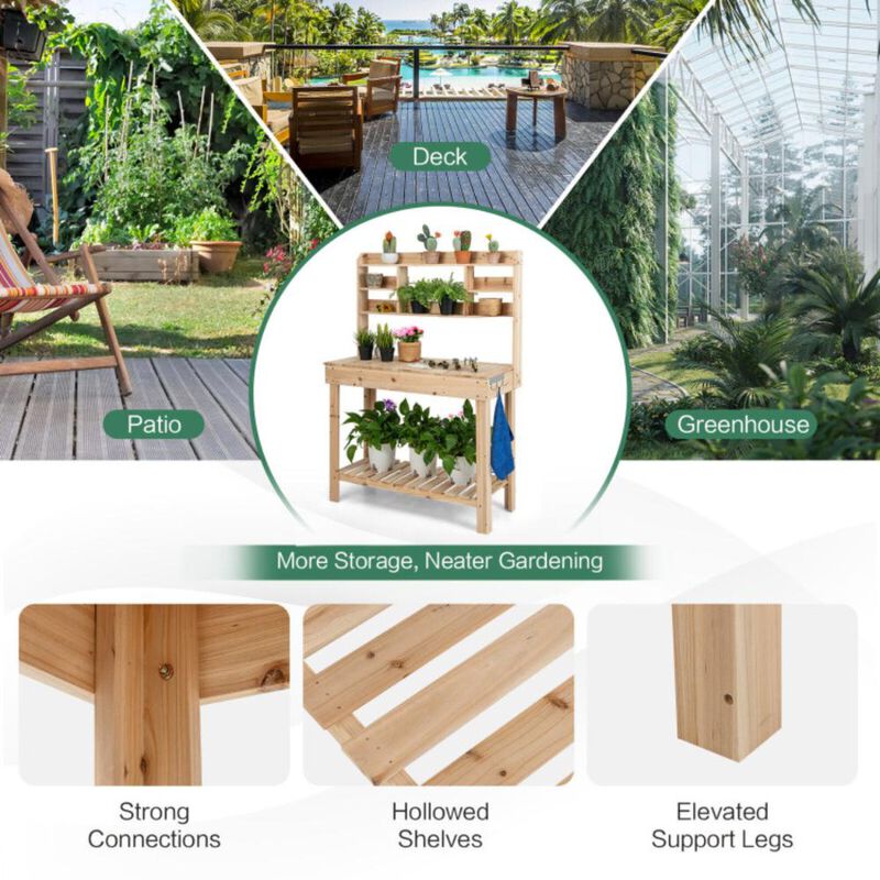 Hivvago Large Garden Potting Bench Table with Display Rack and Hidden Sink