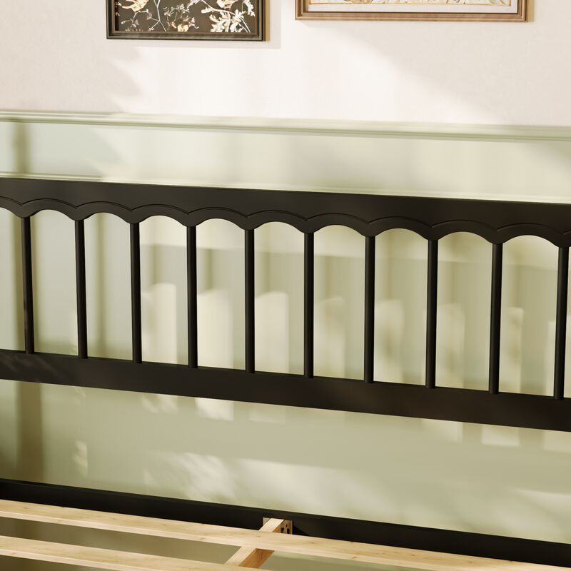 FUFU&GAGA Modern Black Metal Bed Frame with Rubberwood & Pine Slats (84.6" L x 61.8" W x 46.4" H), Black