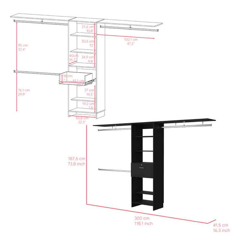 Closet System Ashland, Bedroom, Black