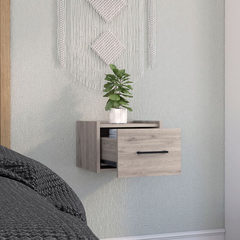 Streamdale Floating Nightstand, Wall Mount, Single Drawer, Handle, Light Grey