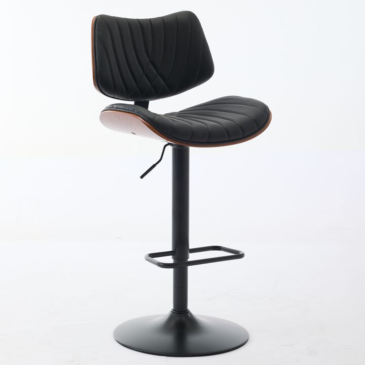 Walnut Bentwood Faux Leather Back Swivel Bar Stool