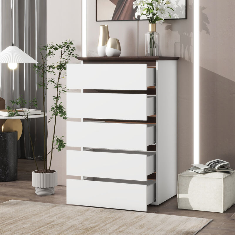 Mid-Century Modern 5-Drawer Dresser Stylish Storage Cabinet for Bedroom & Closet