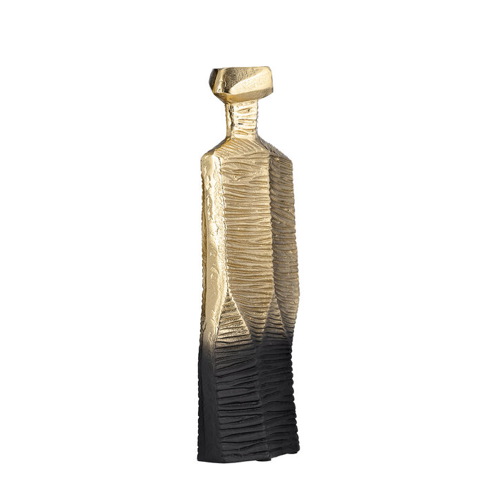 Kaya 16 Inch Classic Accent Metal Vase, Square Body, Narrow Top, Gold Black-Benzara