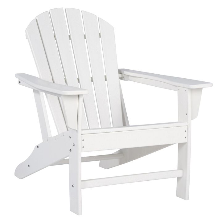 Contemporary Plastic Adirondack Chair with Slatted Back, White-Benzara