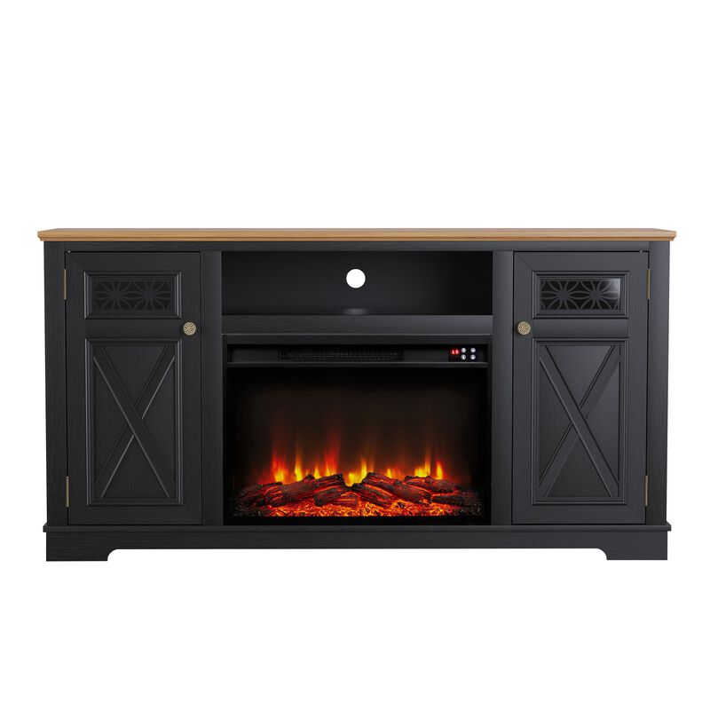 FESTIVO 61.5" Two-Tone TV Stand with Electric Fireplace Fits TVs Up to 70"