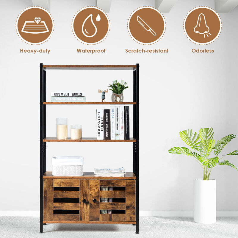 Costway Industrial Storage Cabinet Bookshelf Bookcase Bathroom Floor Cabinet W/3 Shelves