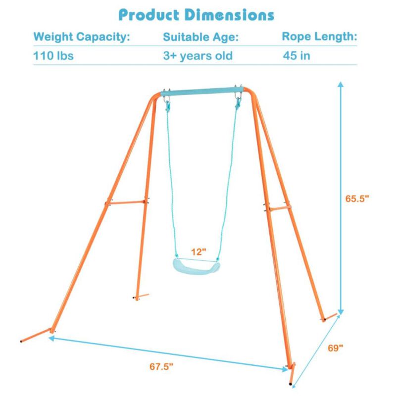 Hivvago Outdoor Kids Swing Set with Heavy-Duty Metal A-Frame and Ground Stakes