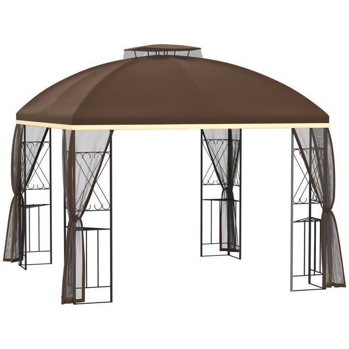 9.7' x 9.7' Patio Gazebo Double Roof Canopy Shelter with Removable Netting
