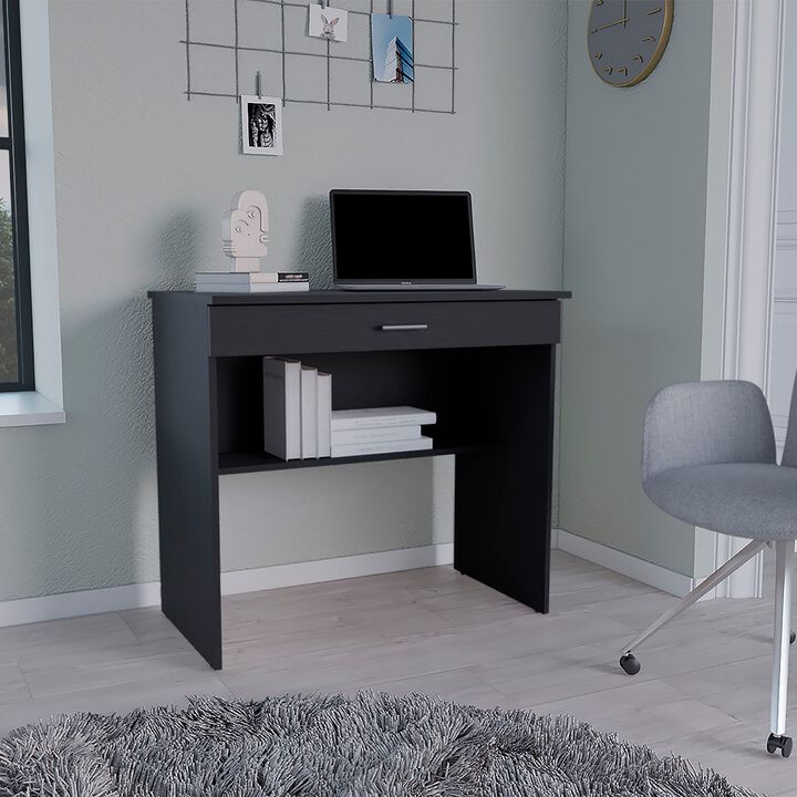 DEPOT E-SHOP Montana Storage Desk, Spacious Stylish with Drawer and Shelf, White