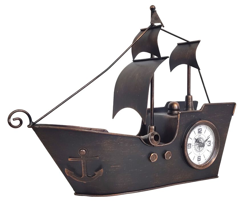 Sailing Ship Metal Table Clock-Bronze Copper