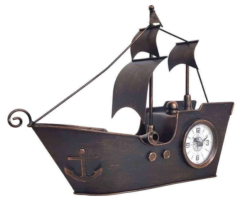 Sailing Ship Metal Table Clock-Bronze Copper