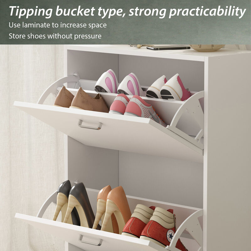 23.6 in. W x 45.5 in. H White Wood 18-Pair Wood Shoe Storage Cabinet with 6-Foldable Compartments