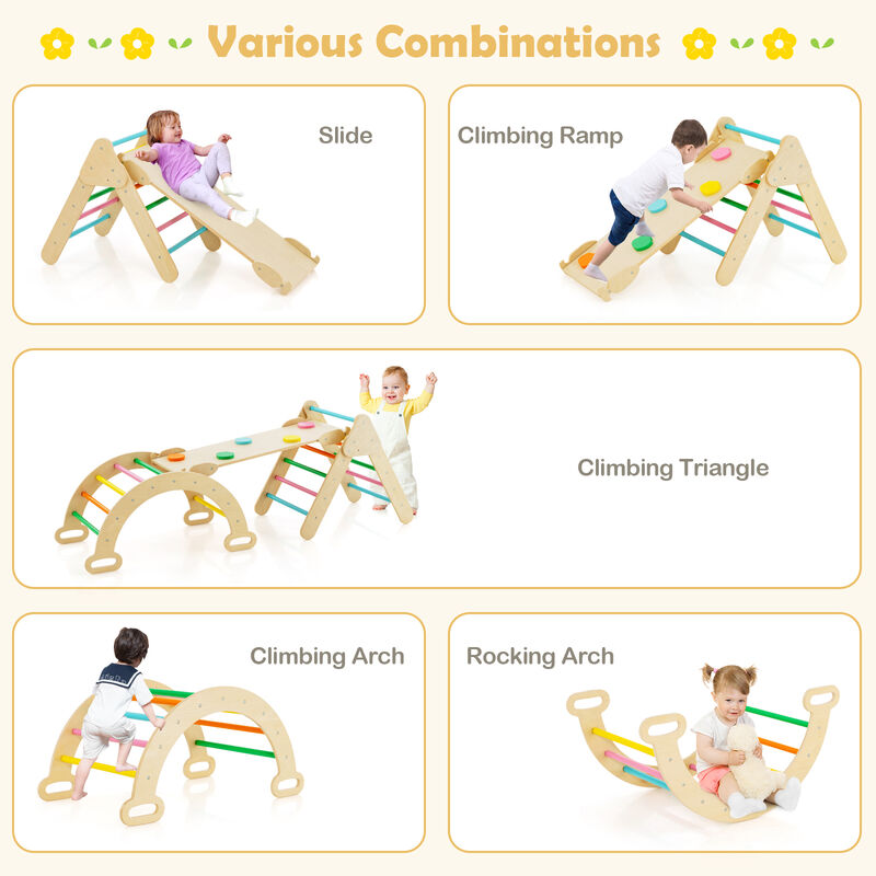 2-in-1 Wooden Kids Climber Toys with Triangle Arch Ramp