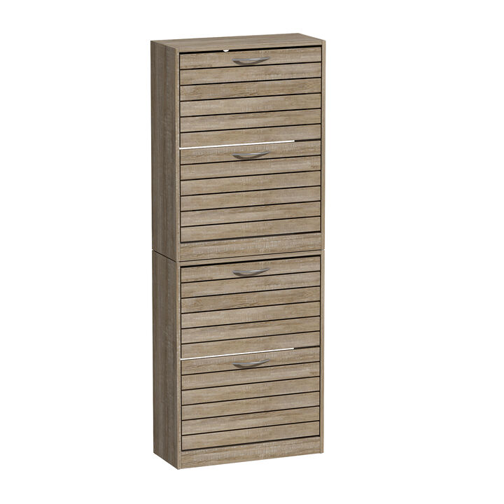 22.4 in. W x 29.5 in. H Brown Wood Louver Door Shoe Storage Cabinet with 2-Drawers for Entryway Hallway